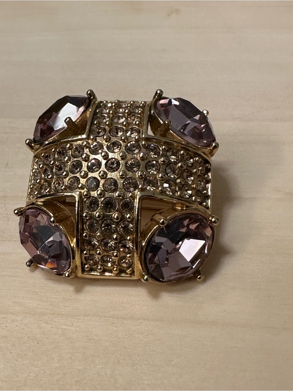 Monet gold-tone brooch with an abstract geometric design with purple stones - Picture 4 of 14